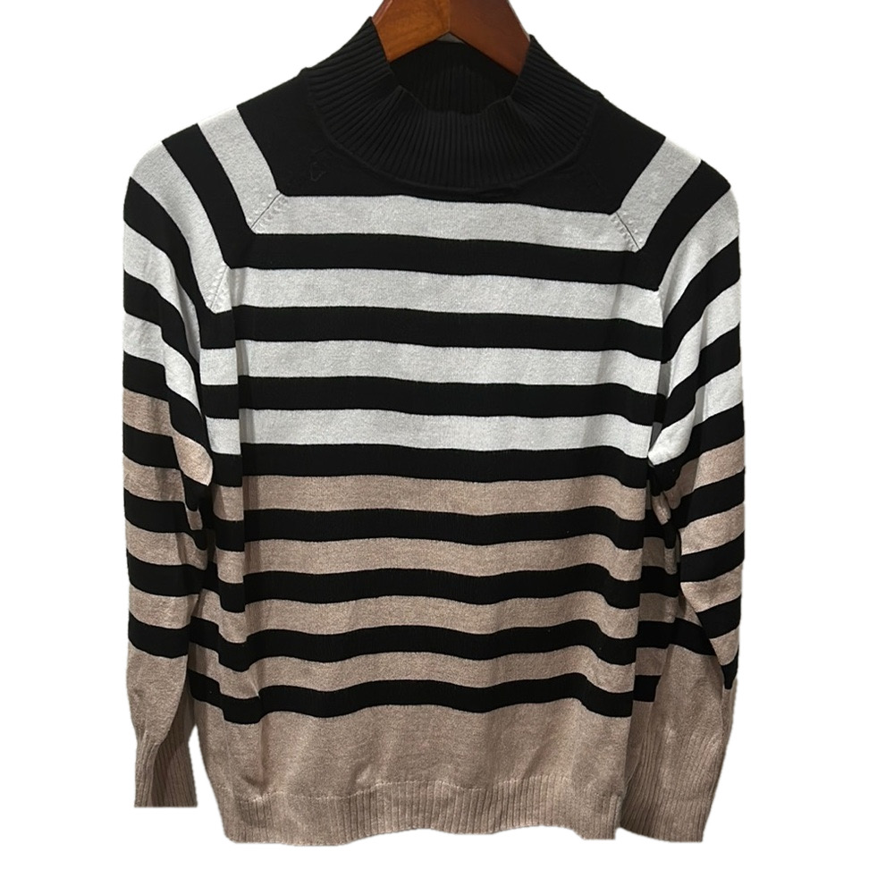 Joseph A. Black and Tan Striped Turtleneck Sweater size PXL GUC..